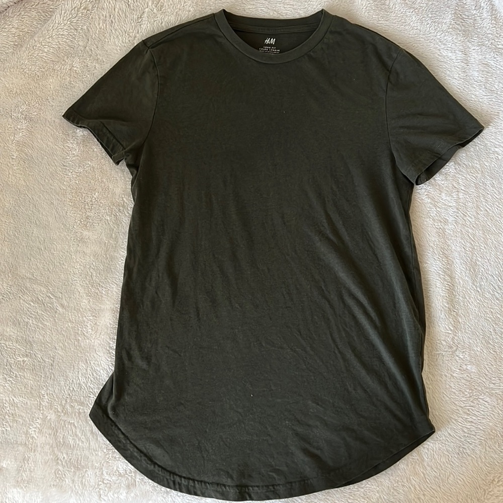 HM slim, long fit olive green t shirt